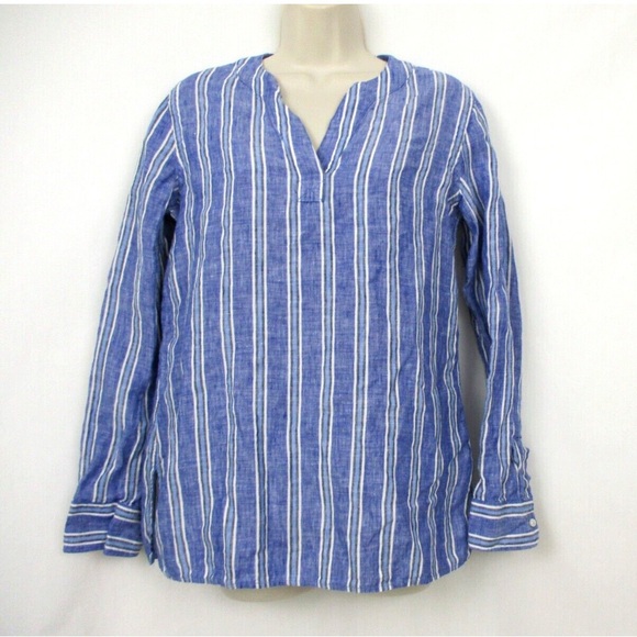 LAUREN RALPH LAUREN 100% LINEN STRIPED LIGHT BLUE AND WHITE BLOUSE/TOP SIZE (1X - Picture 1 of 13